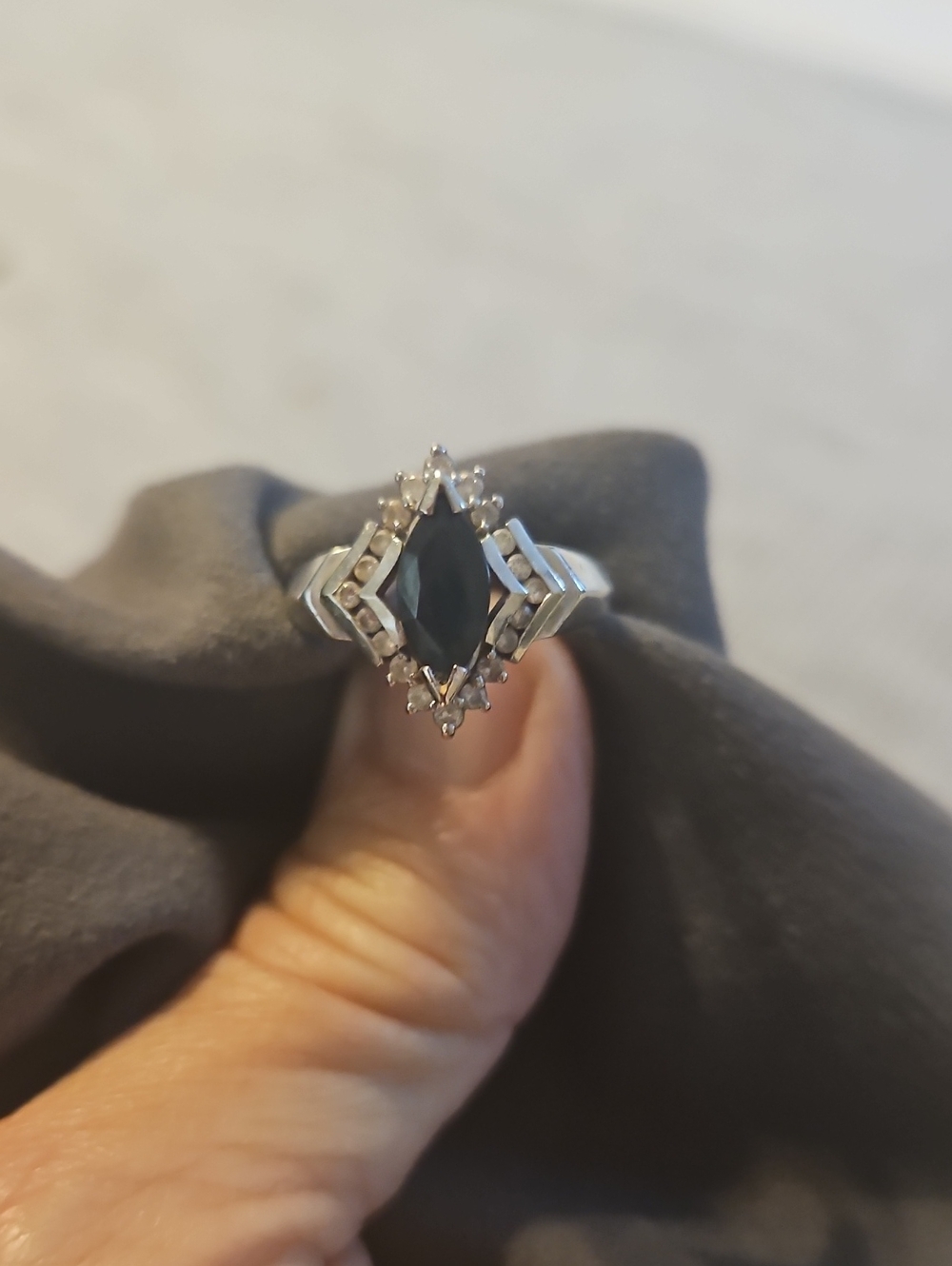 14K White Gold - Marquise Sapphire & Diamond Halo Ring
